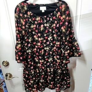 Girls Black‎ Floral Lined Dress
